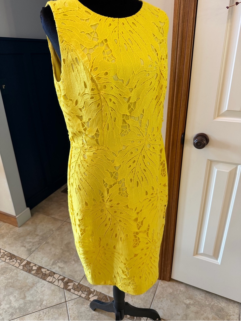 Talbots RSVP Yellow Lace Sheath Dress | Size 6 | Cocktail Wedding Guest Dress
